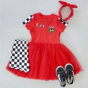 Taylor Joelle Race Car Dress + Checkered Cartwheel Shorts Pixar Cars Size 6 NWT